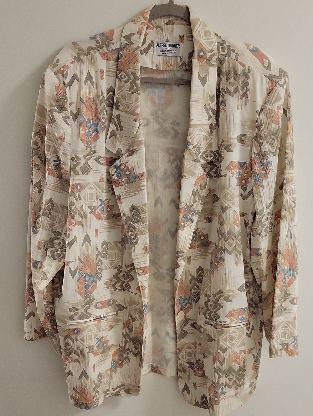 Vintage Alfred Dunner Cream Multicolor Southwestern Pattern Blazer Size (18-20)